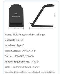 3 in 1 Wireless Charger Stand iPhone 12 Apple Watch AirPods Pro Android Black FREE SHIP
