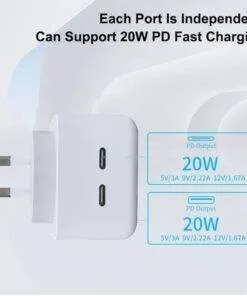 40W Dual USB-C Type-C PD Wall Charger Adapter for iPhone Samsung