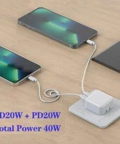 40W Dual USB-C Type-C PD Wall Charger Adapter for iPhone Samsung