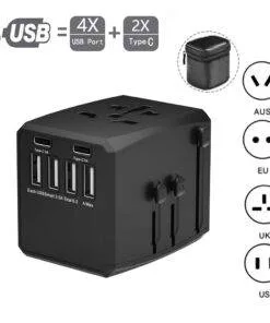 Global Universal Travel Adapter Convertor 4 USB 2 USB-C PD